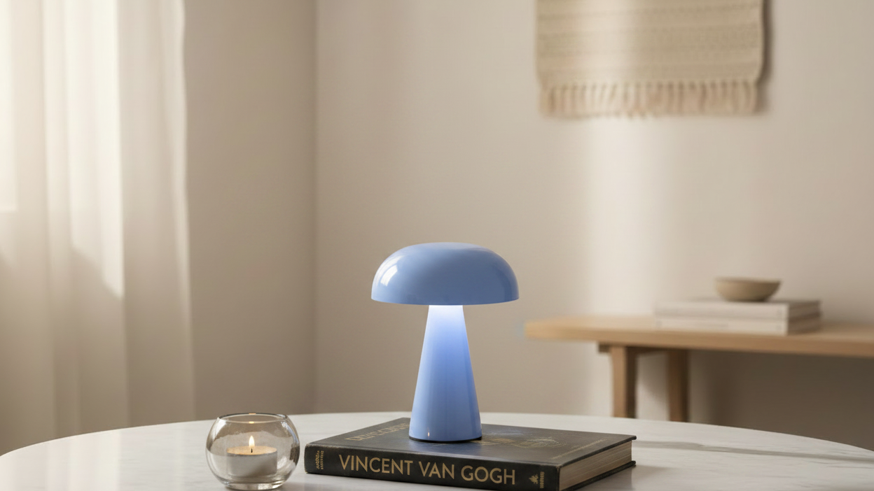 Blå lampa med vasens bakgrund